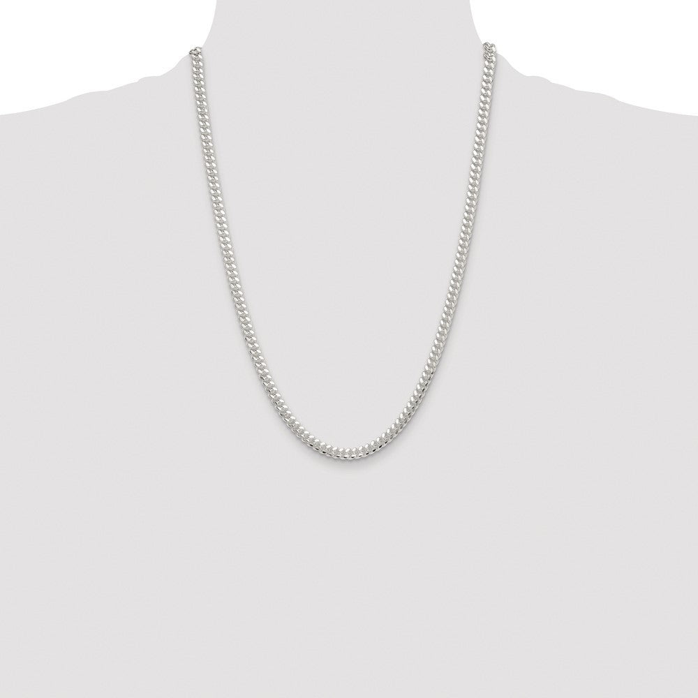 Sterling Silver Rhodium-plated Polished 5.7mm Domed Curb Chain Necklace 24"