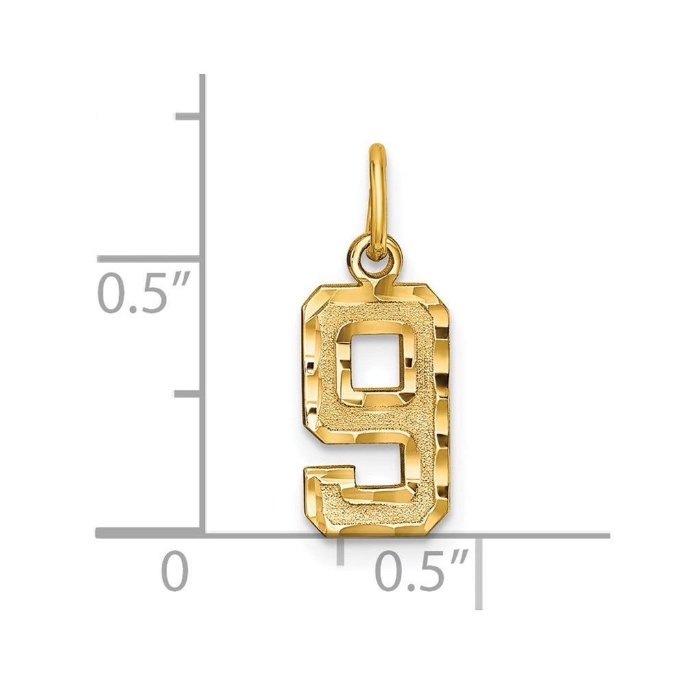 14k Yellow Gold Small Brushed Diamond-cut Number 9 Charm Pendant