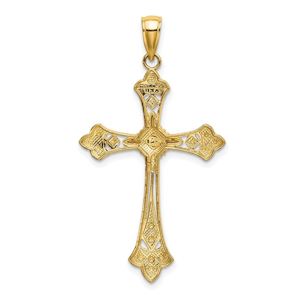 14k Yellow Gold Rhodium Diamond-Cut Edges Cross Charm Pendant