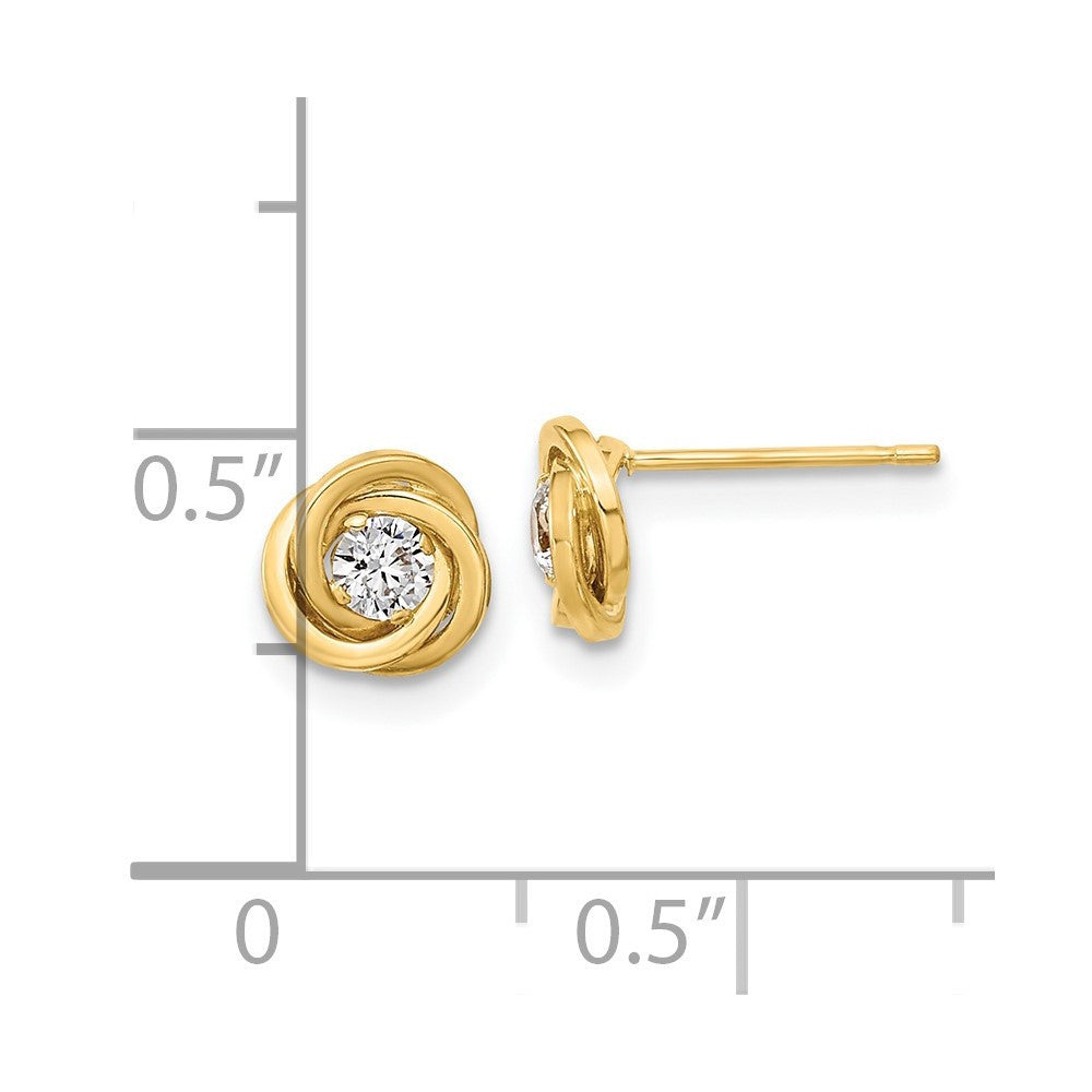 14k Yellow Gold Polished Cubic Zirconia Love Knot Stud Earrings
