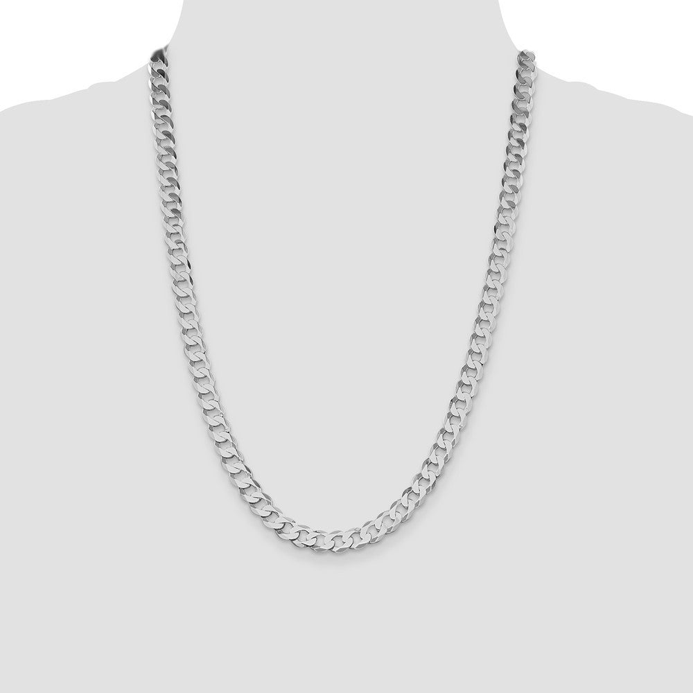 Sterling Silver Rhodium-plated 7.5mm Flat Curb Chain Necklace 24"