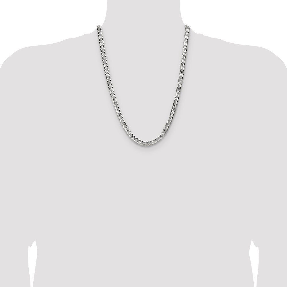 Sterling Silver 6.75mm Flat Diamond-Cut Pave Curb Chain Necklace 24"
