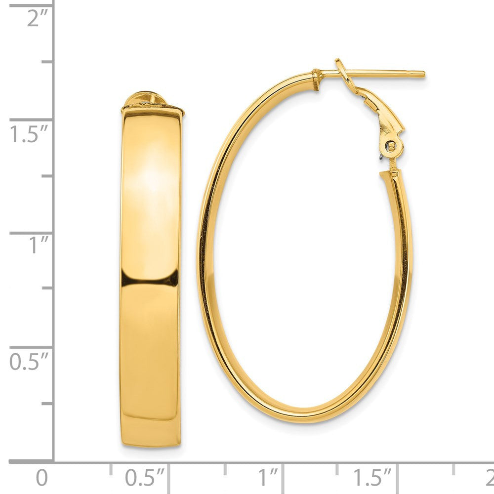 14k Yellow Gold High Polished 7mm Omega Back Oval Hoop Earrings