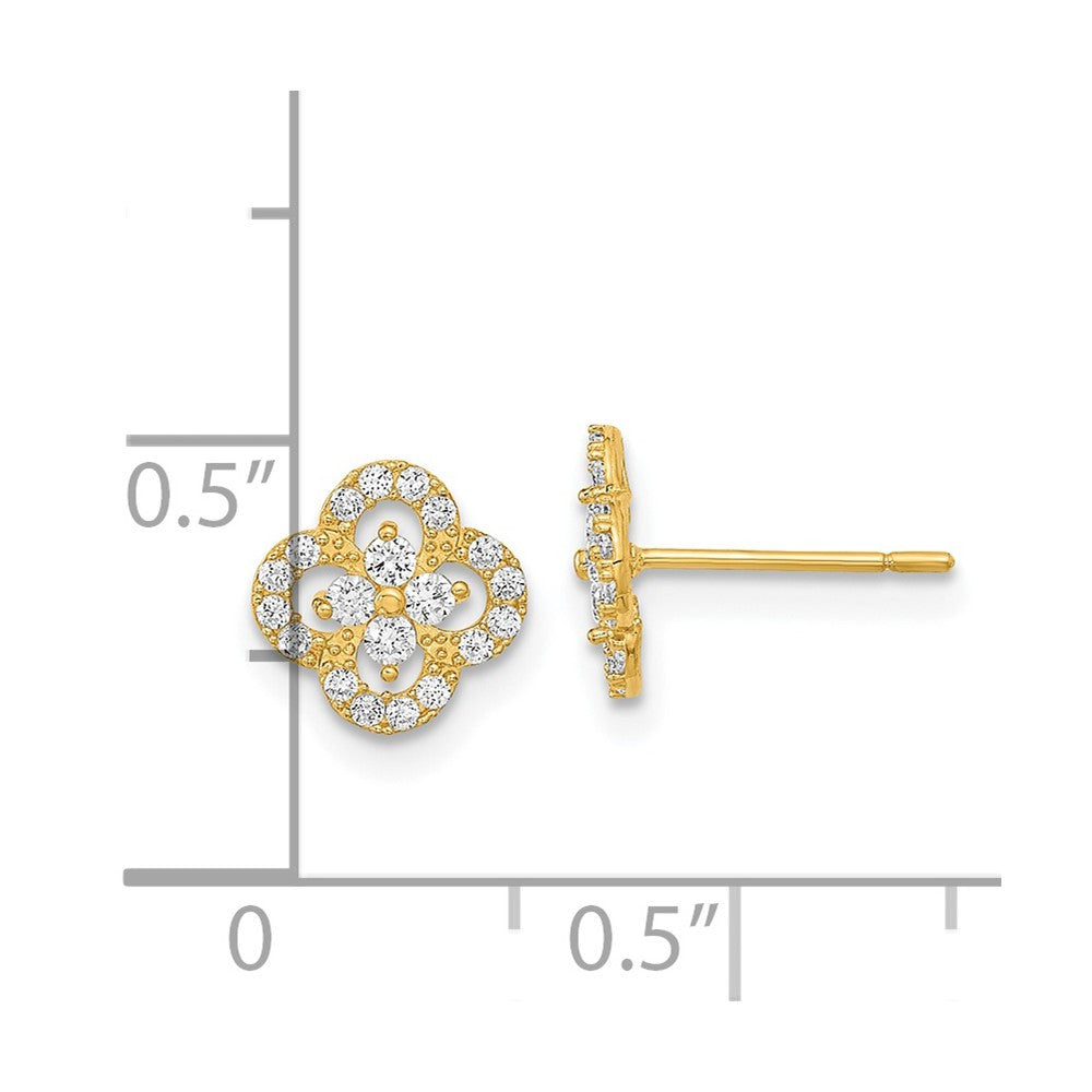 14k Yellow Gold Polished Flower CZ Button Stud Earrings