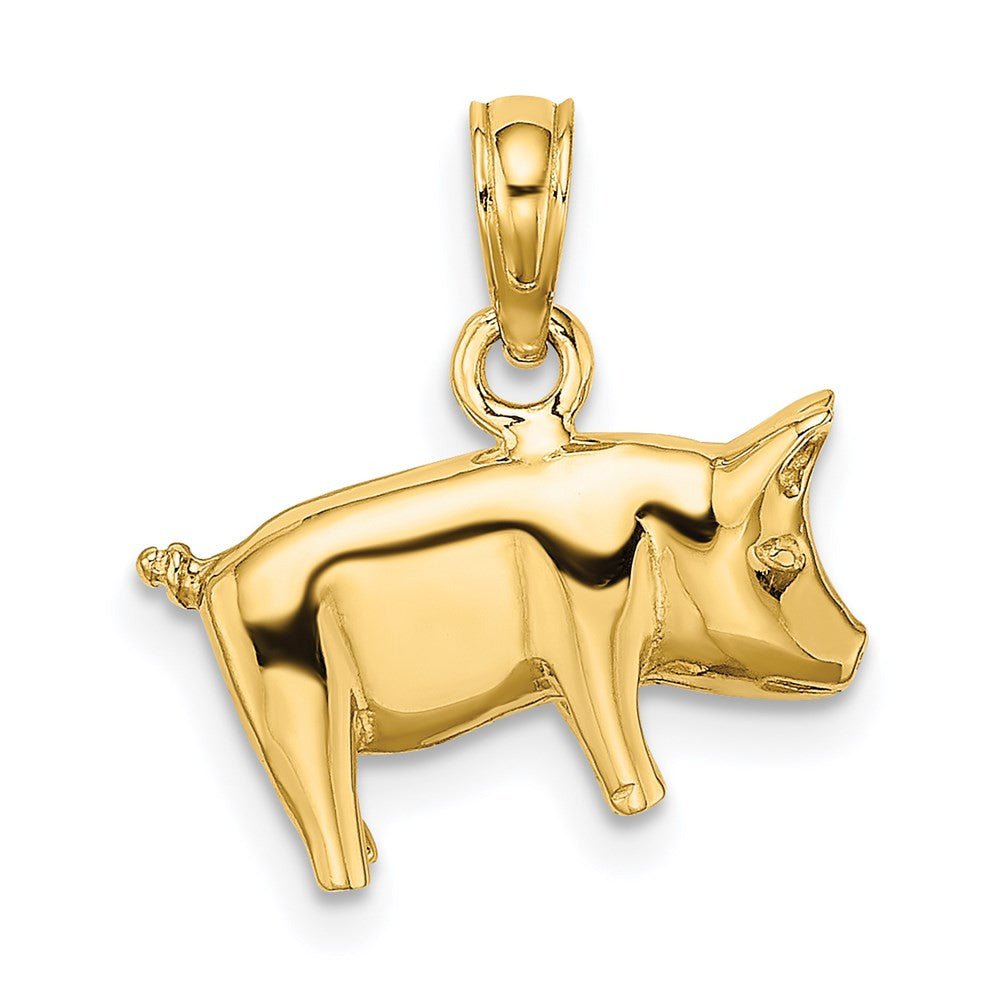 14k Yellow Gold 3-D Polished Pig with Curly Tail Charm Pendant