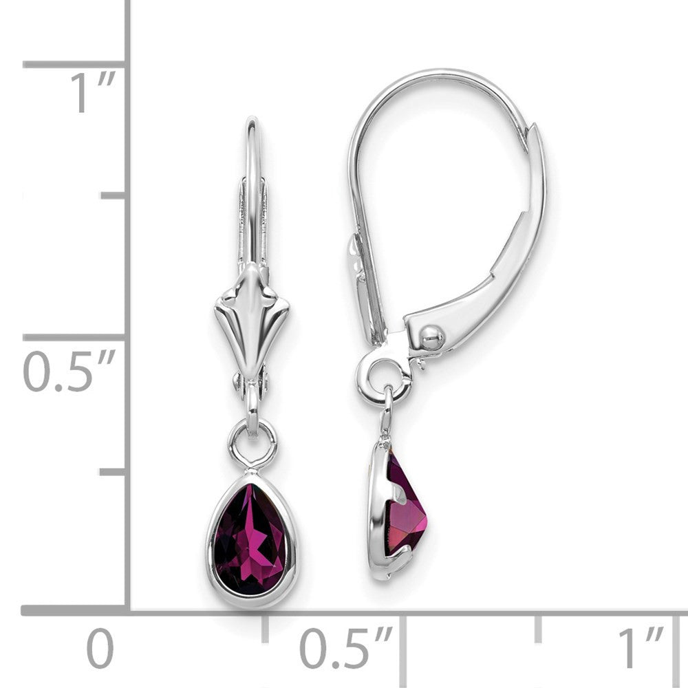 14k White Gold 6x4mm Rhodolite Garnet/June Dangle Earrings