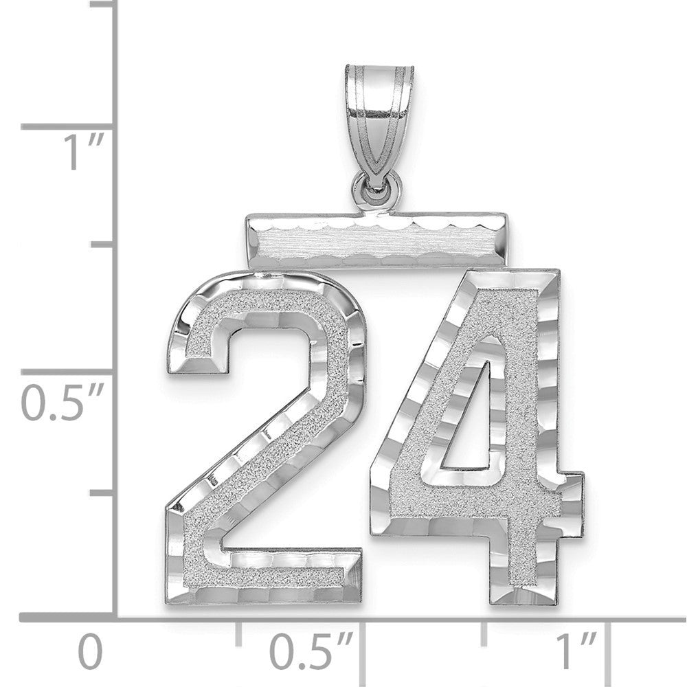 14k White Gold Large Brushed Diamond-cut Number 24 Charm Pendant