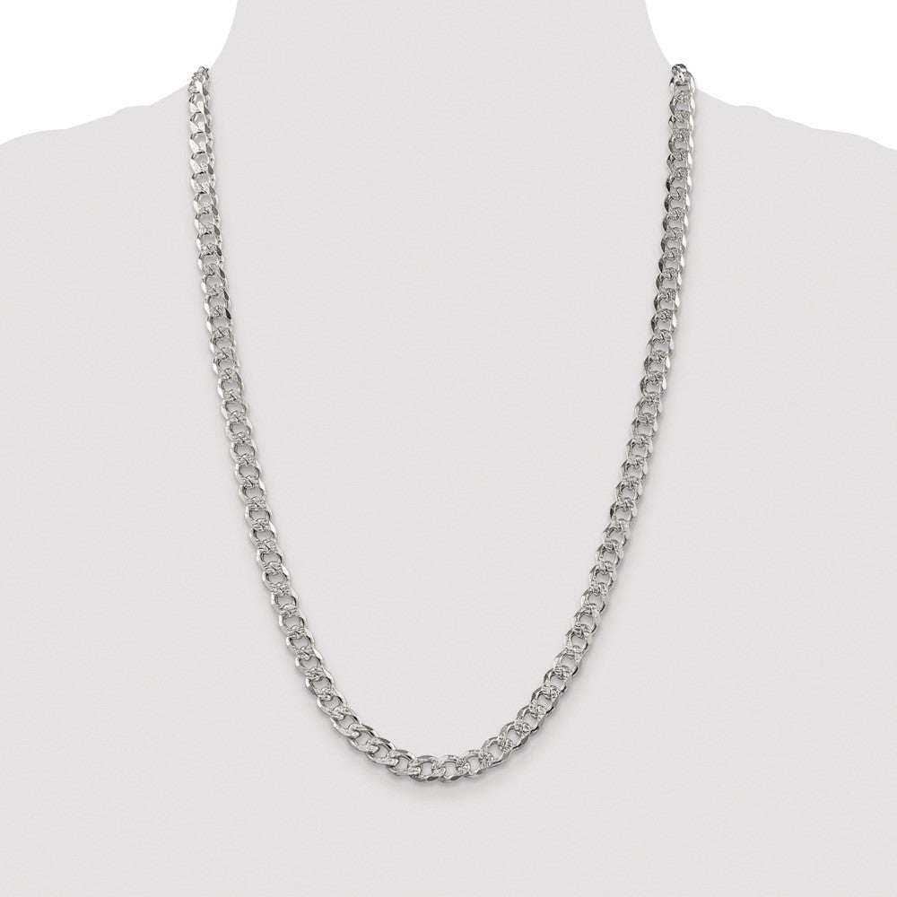 Sterling Silver Rhodium-plated 7.5mm Pav� Curb Chain Necklace 26"