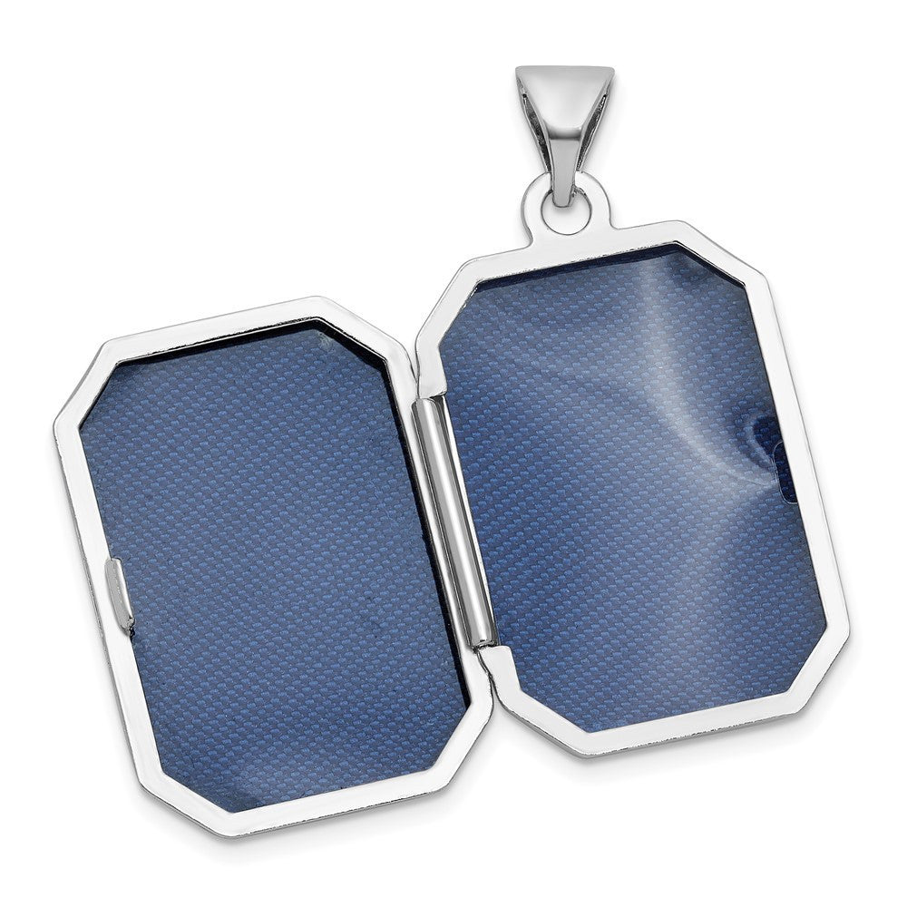 Sterling Silver RH-plated Diamond Flower And Star 20mm Rectangle Locket Pendant