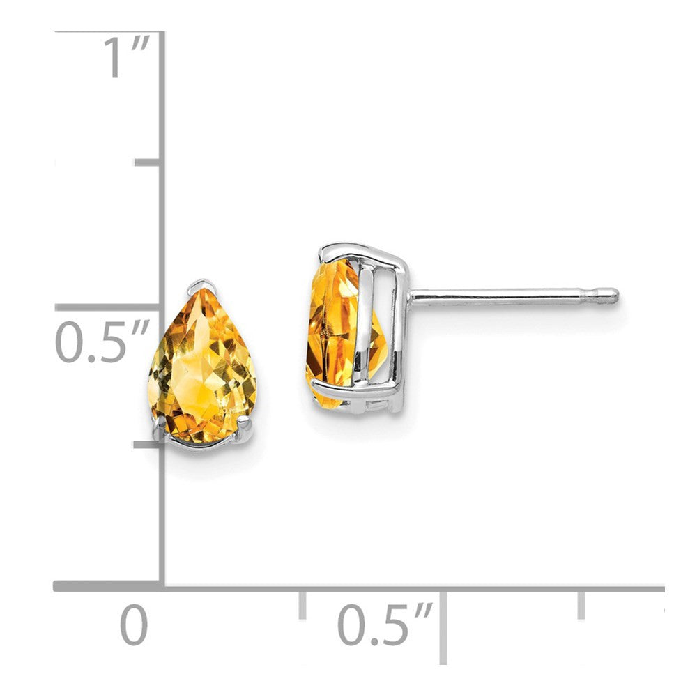 14k White Gold 7x5mm Pear Citrine Stud Earrings