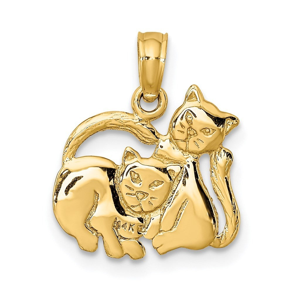 14k Yellow Gold 3-D Polished Two Kittens Charm Pendant