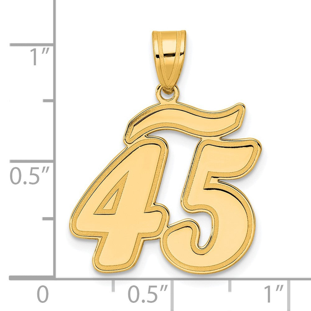 14k Yellow Gold Brushed Border Script Number 45 Pendant