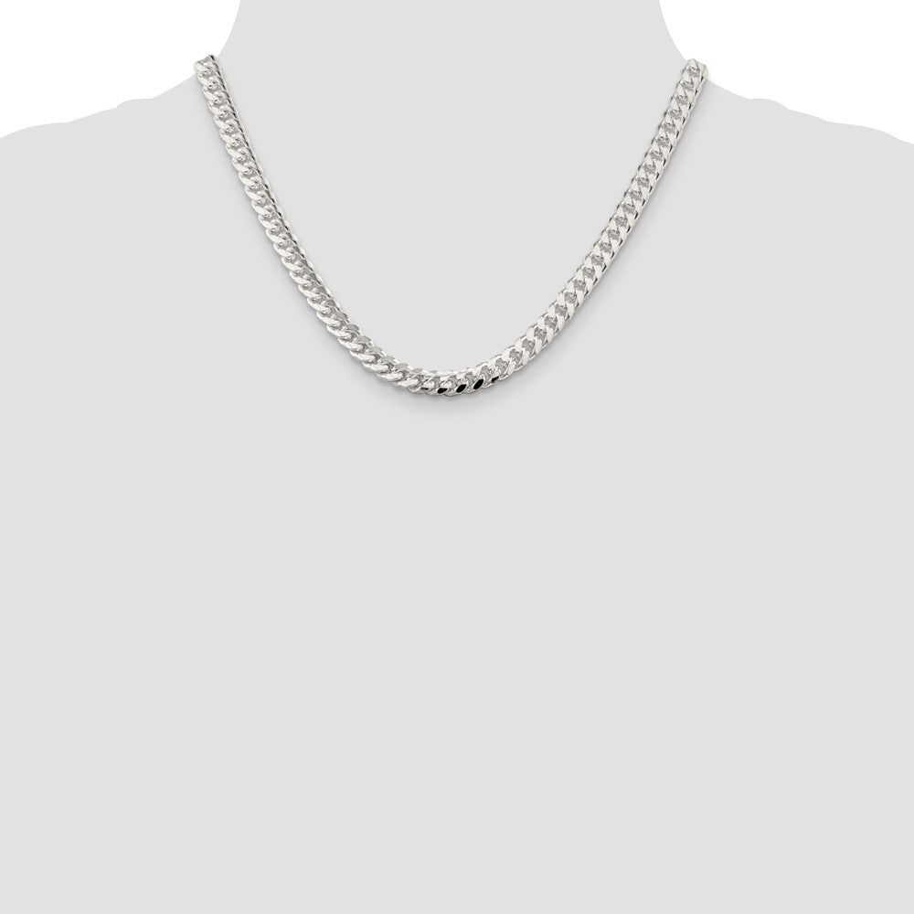 Sterling Silver 7mm Domed w/ Side Diamond-Cut Curb Chain Necklace 18"