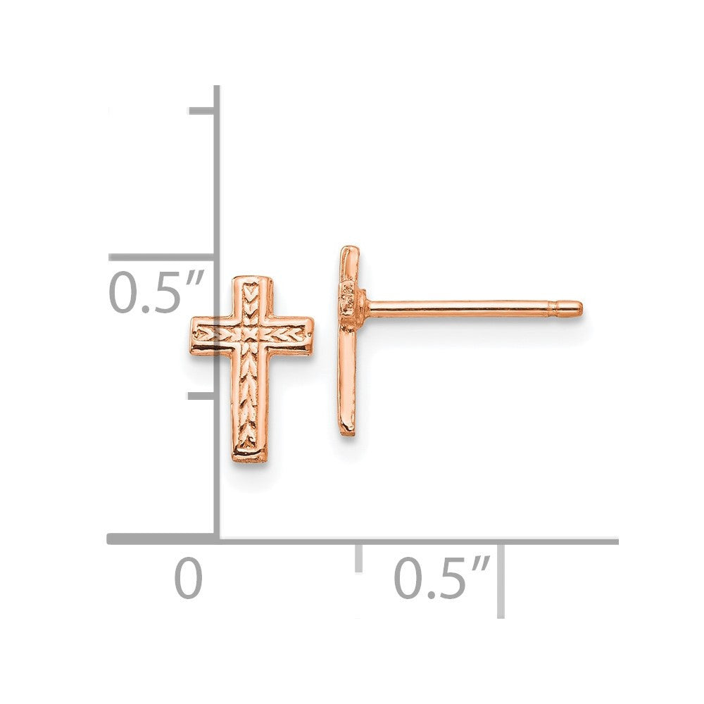 14k Rose Gold Polished Cross Stud Earrings