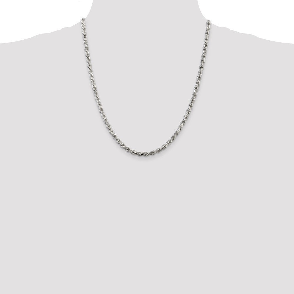 Sterling Silver 4.25mm Diamond-cut Rope Chain Necklace 22"