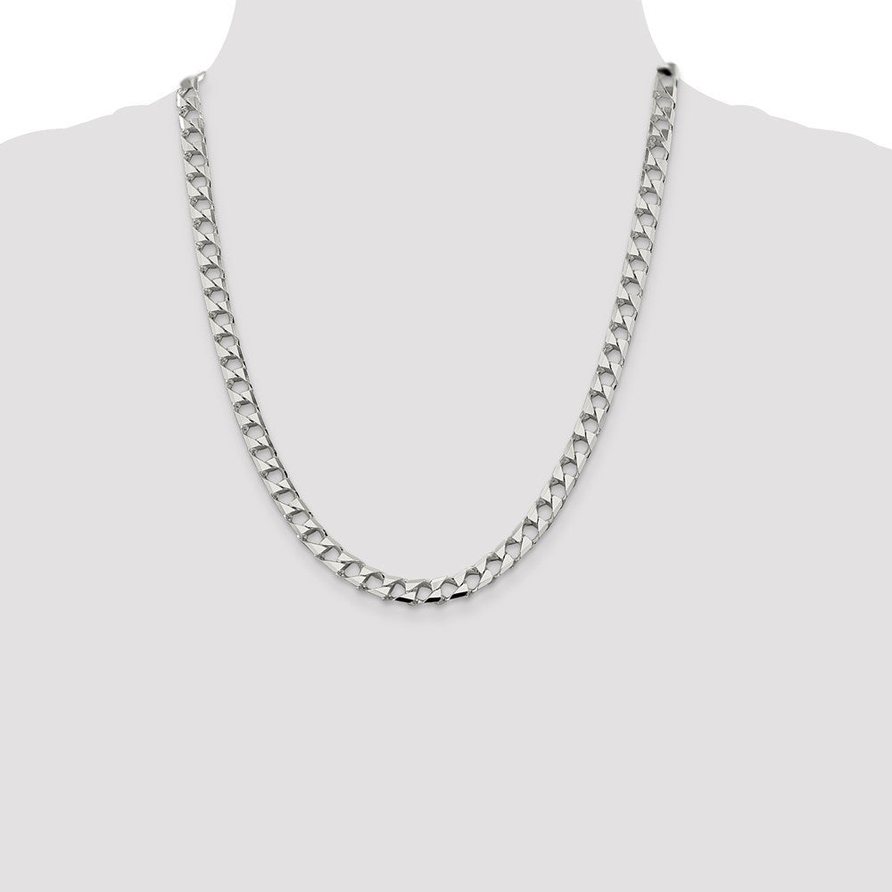 Sterling Silver 7.2mm Diamond-Cut Square Curb Chain Necklace 22"