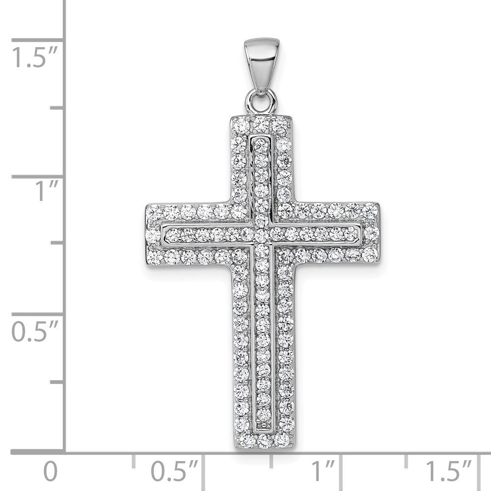 Sterling Silver Rhodium-plated White CZ Cross Pendant