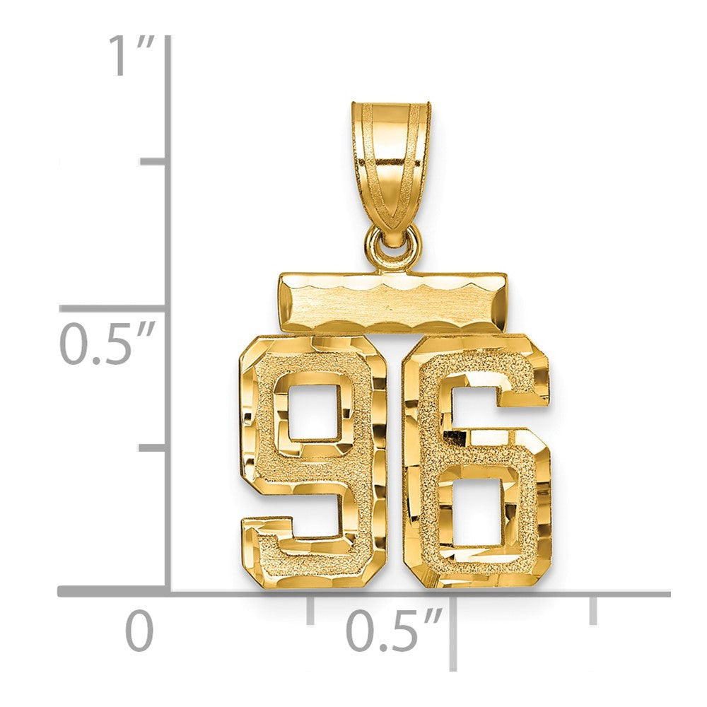14k Yellow Gold Small Brushed Diamond-cut Number 96 Charm Pendant