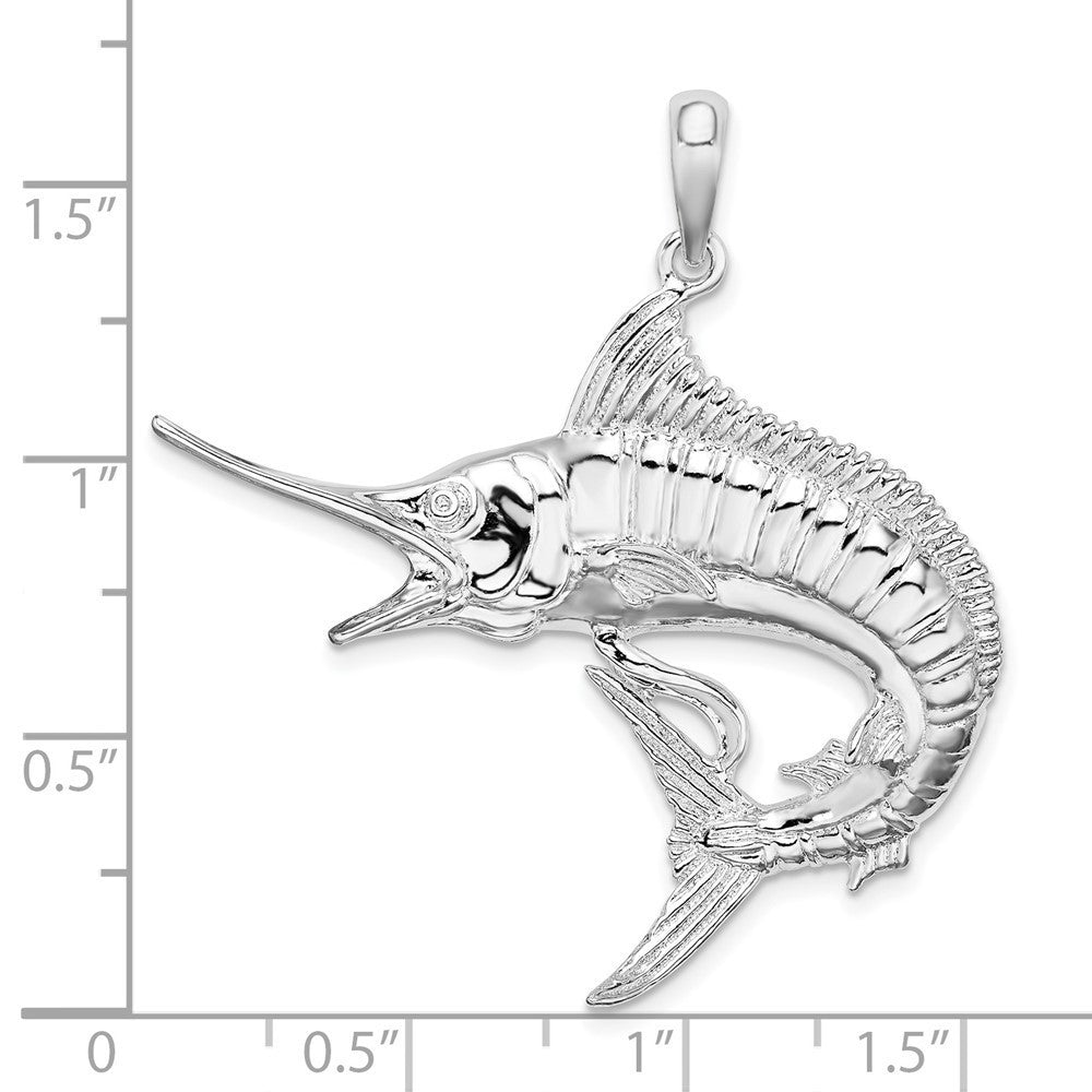 Sterling Silver Rhodium-Plated Polished and Textured Marlin Fish Pendant