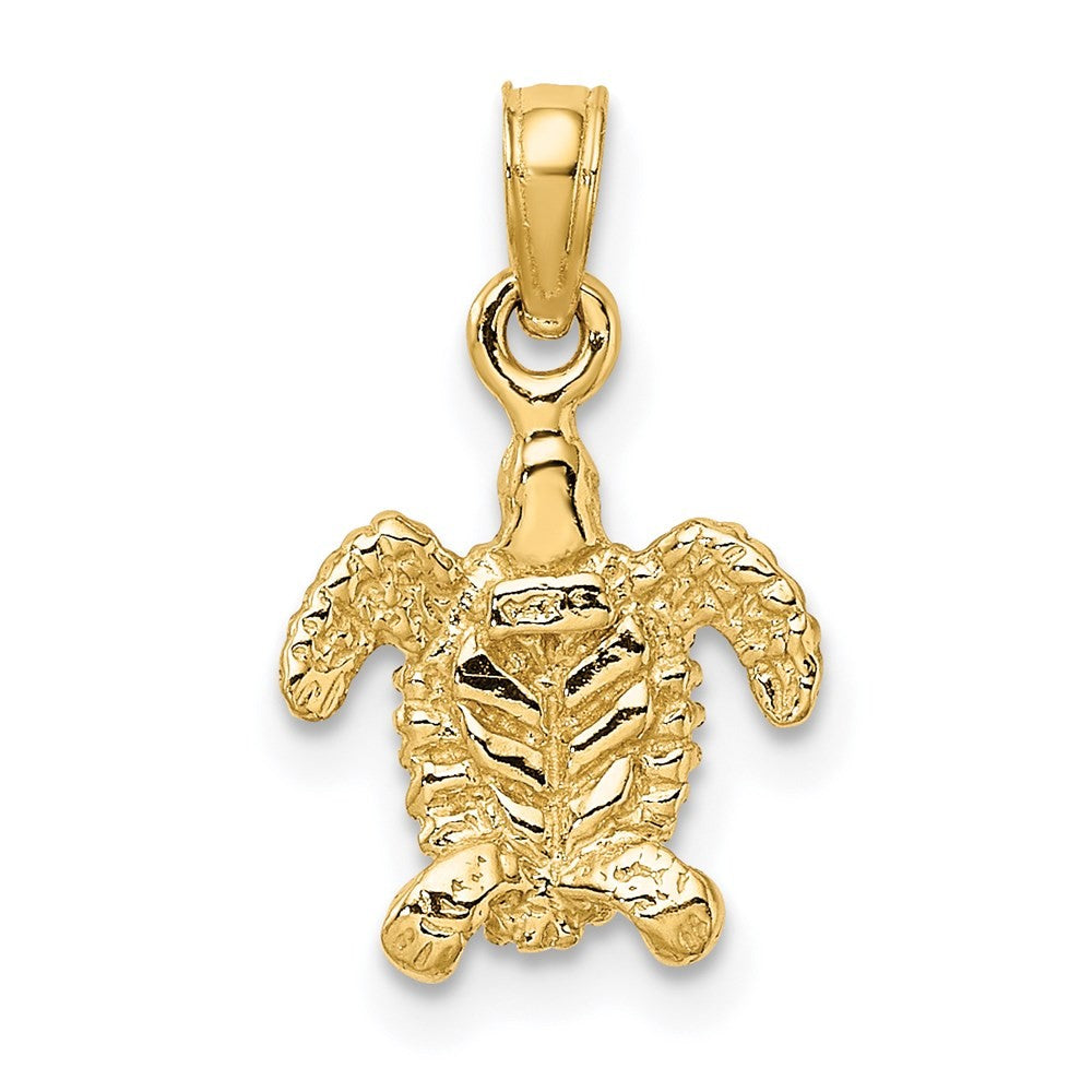 14k Yellow Gold 3-D Mini Sea Turtle Charm Pendant
