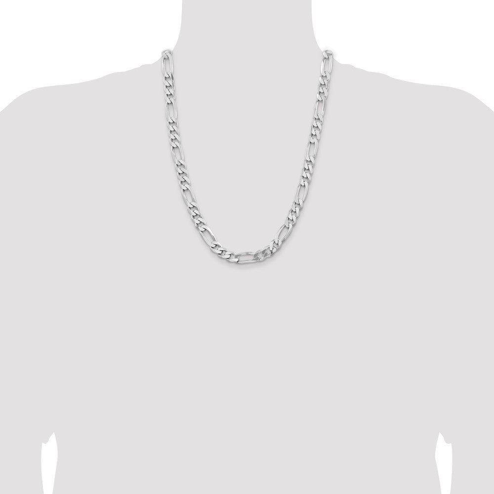 Sterling Silver Rhodium-plated 9mm Figaro Chain Necklace 24"