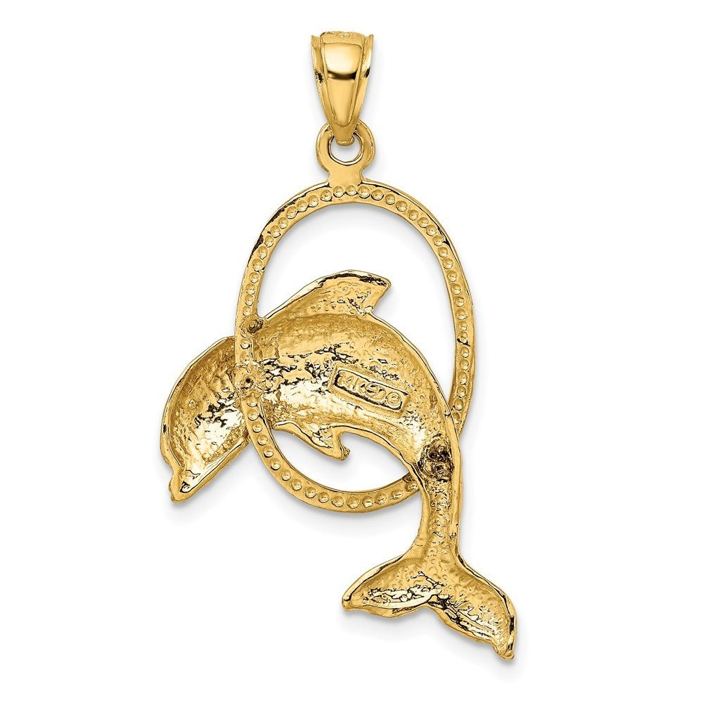 14k Yellow Gold Dolphin Jumping Through Hoop Charm Pendant