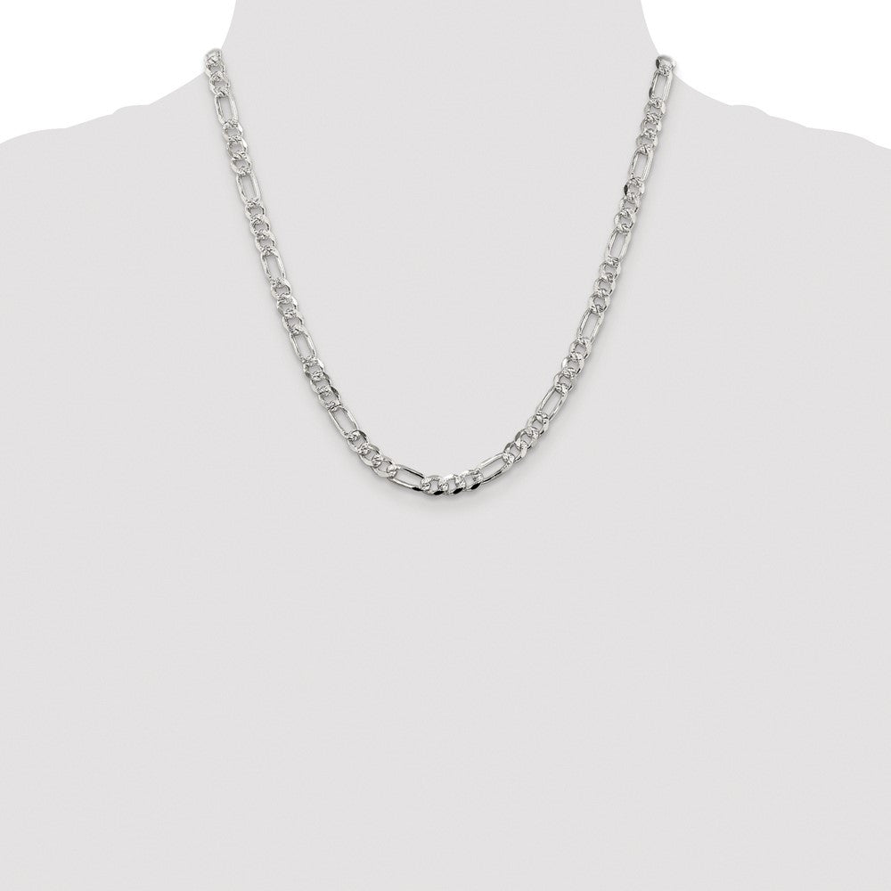 Sterling Silver Rhodium-plated 5.5mm Pav� Flat Figaro Chain Necklace 20"