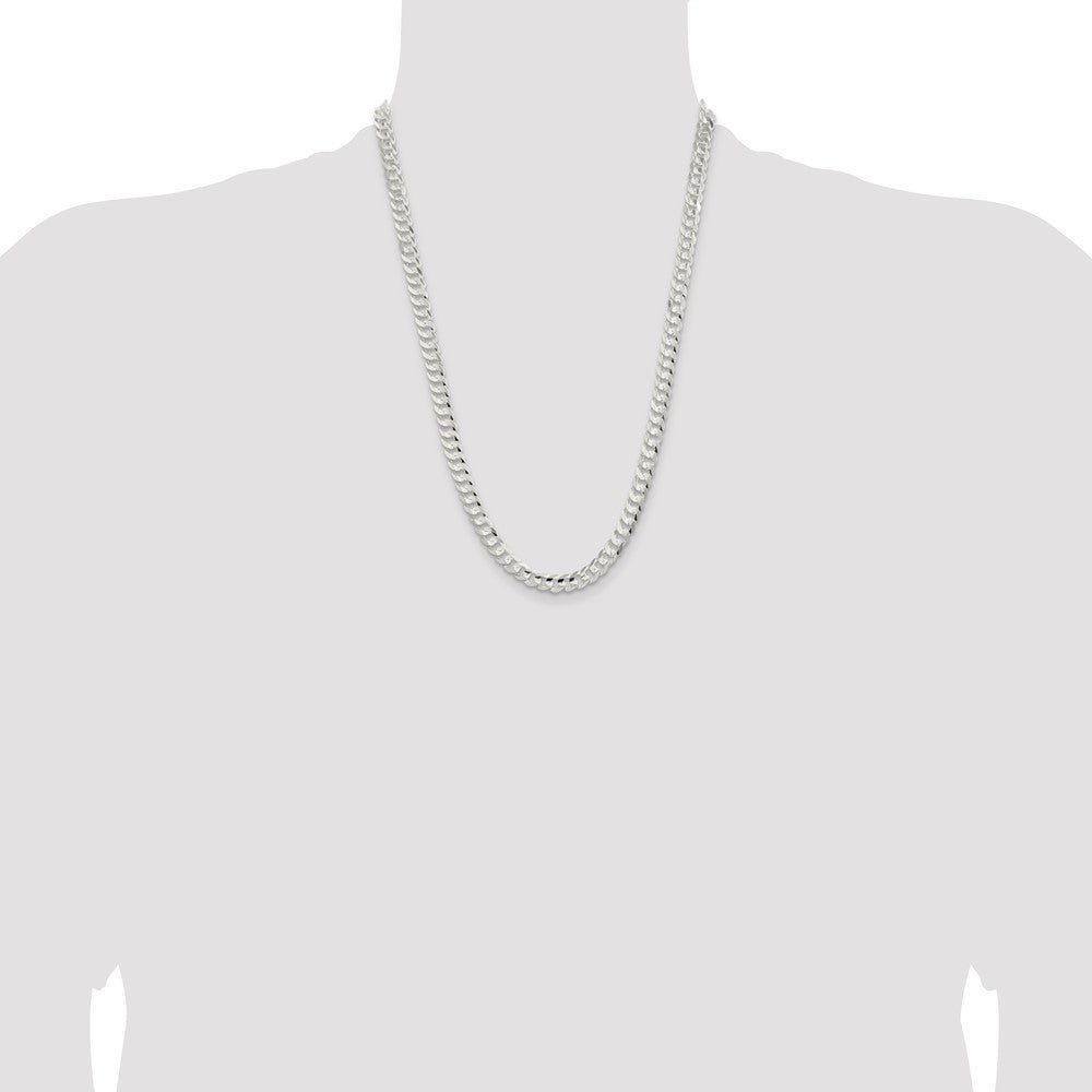 Sterling Silver 6.75mm Concave Beveled Curb Chain Necklace 24"