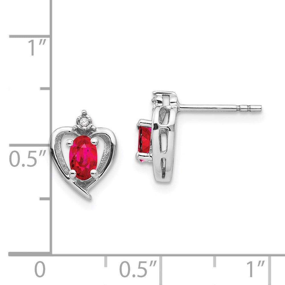 14k White Gold Ruby and Diamond Heart Stud Earrings