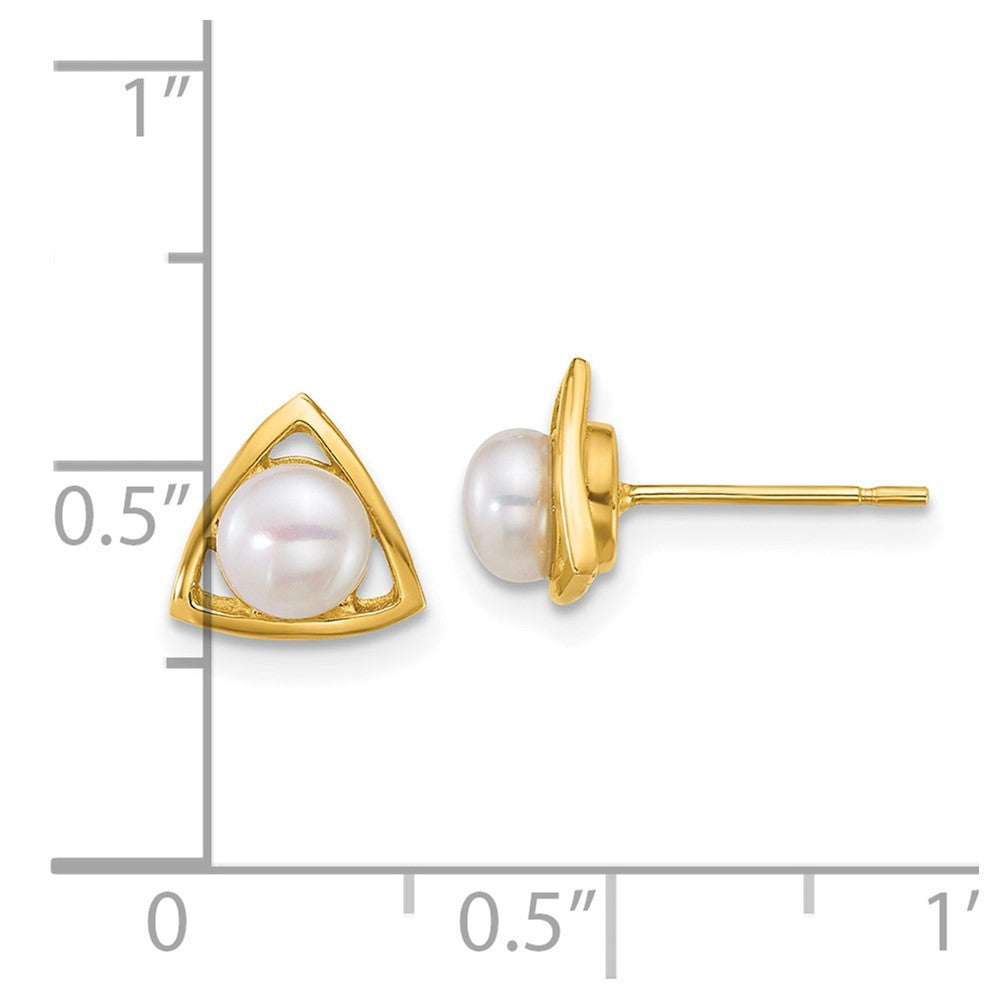 14k Yellow Gold 4-5mm Button Freshwater Cultured Pearl Triangle Stud Earrings