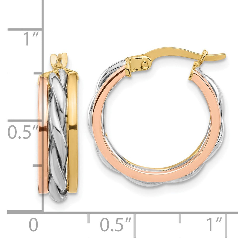 14K Tri-color Gold Polished Hoop Earrings