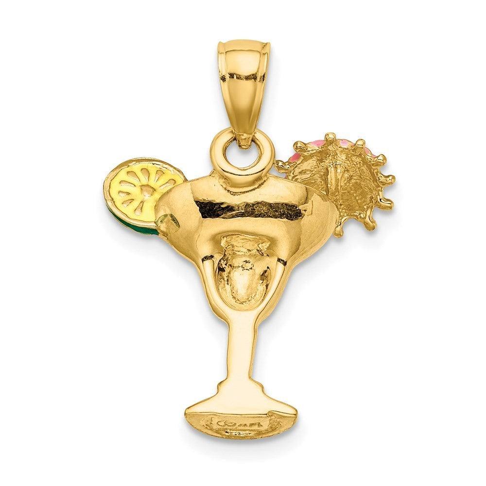14k Yellow Gold Enameled Margarita Drink Umbrella and Lime Charm Pendant