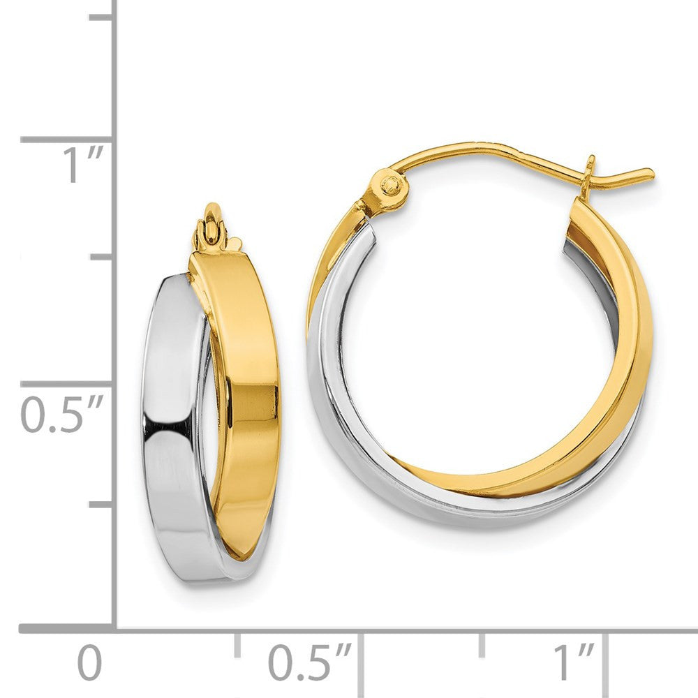 14k Two-tone Gold Polished Double Hoop Earrings
