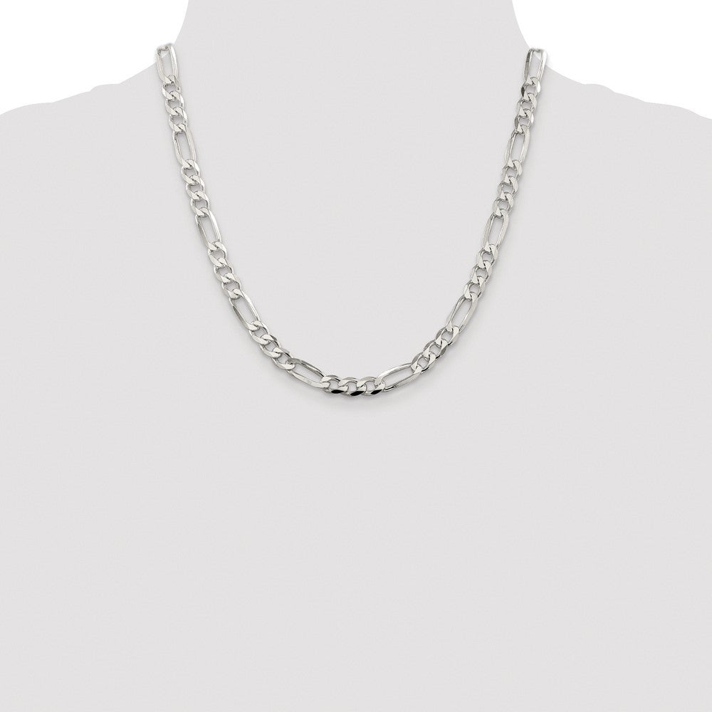 Sterling Silver Rhodium-plated 6.75mm Pav� Flat Figaro Chain Necklace 20"