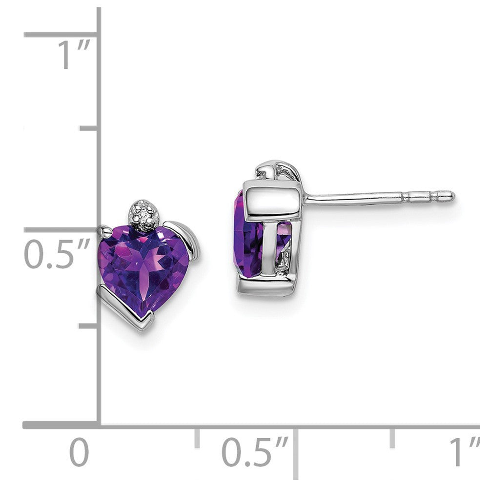 14k White Gold Amethyst and Diamond Heart Stud Earrings