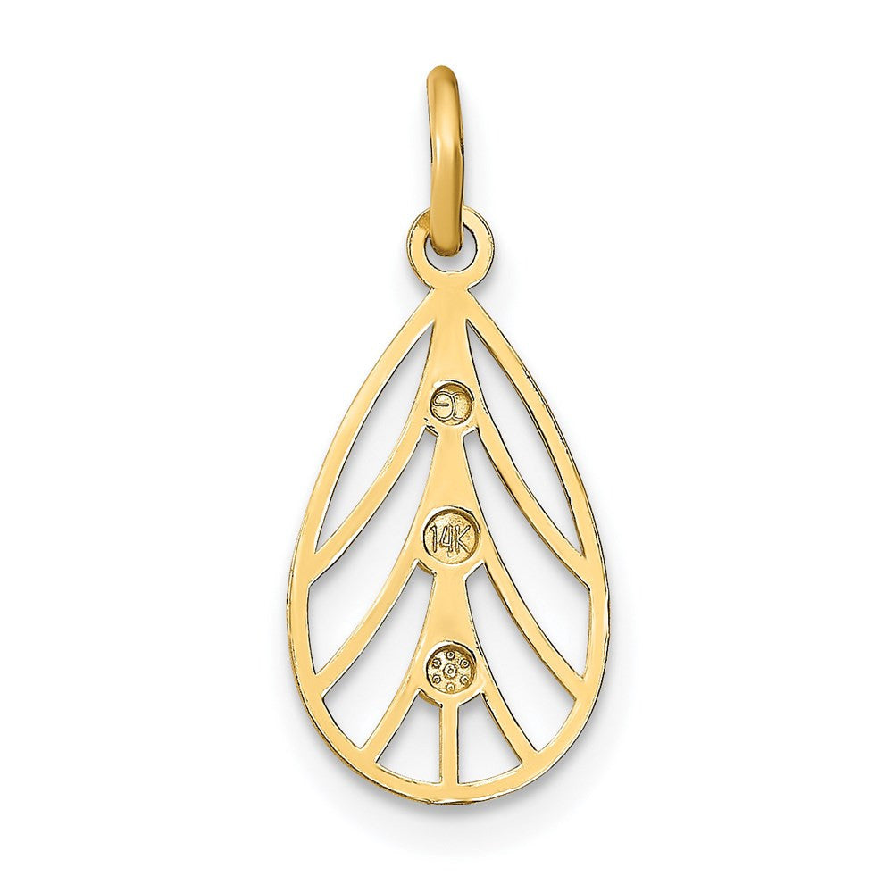 14k Yellow Gold w/Rhodium D/C Small Teardrop Charm Pendant