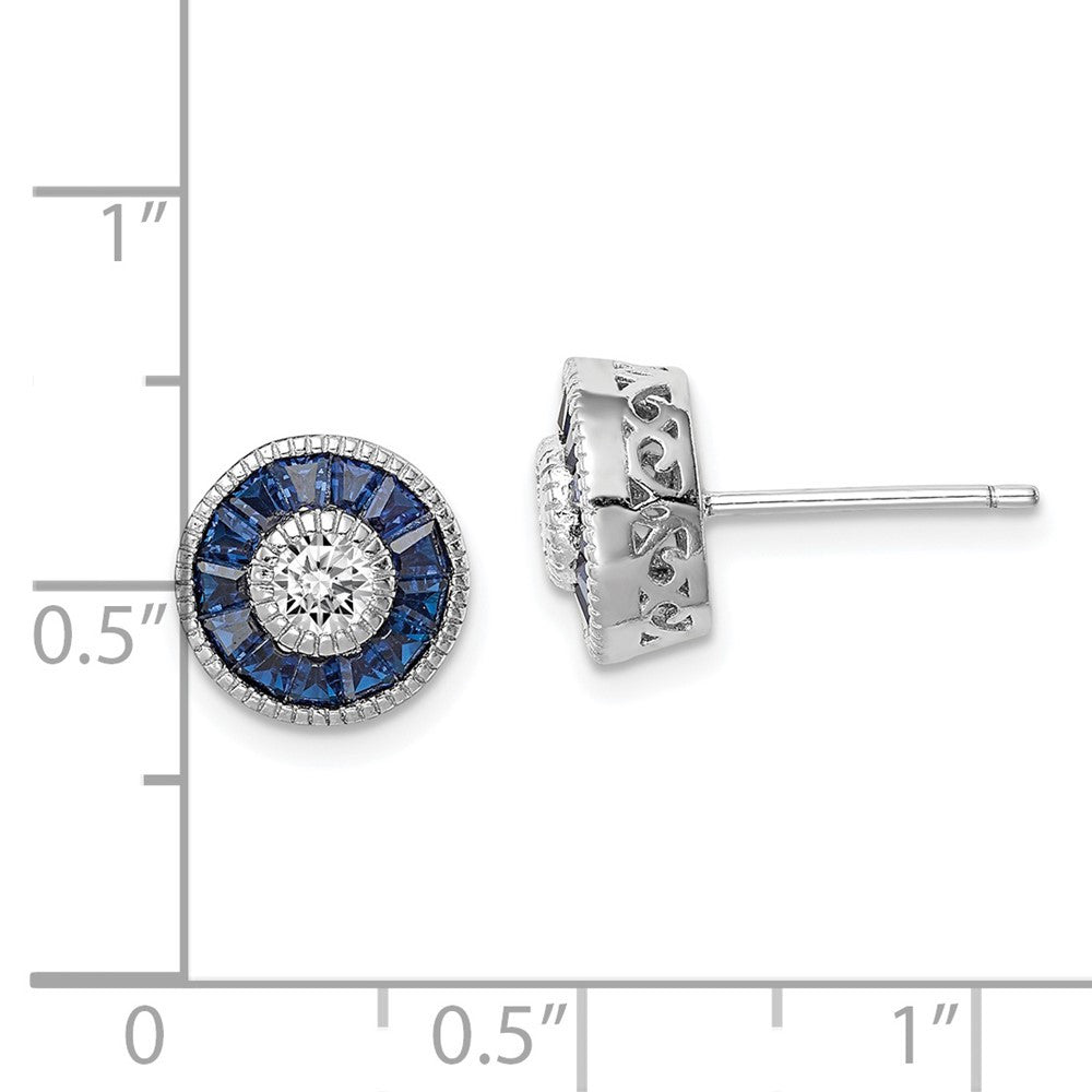 Sterling Silver Rhodium-plated Synthetic Blue Spinel and CZ Button Stud Earrings