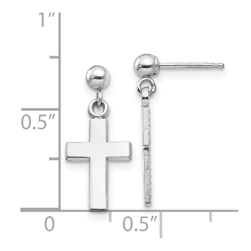 14k White Gold Polished Cross Drop & Dangle Earrings
