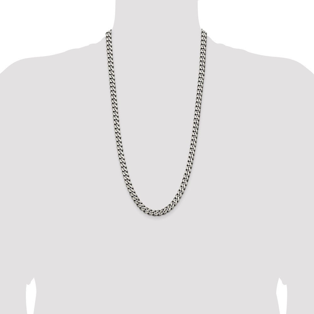 Sterling Silver Antiqued 7.5mm Curb Chain Necklace 28"
