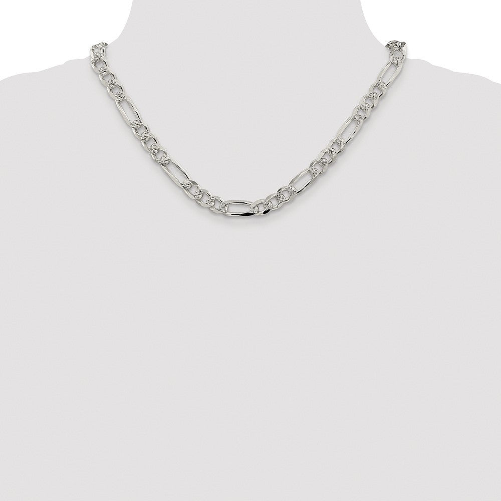 Sterling Silver Rhodium-plated 8mm Pav� Flat Figaro Chain Necklace 18"