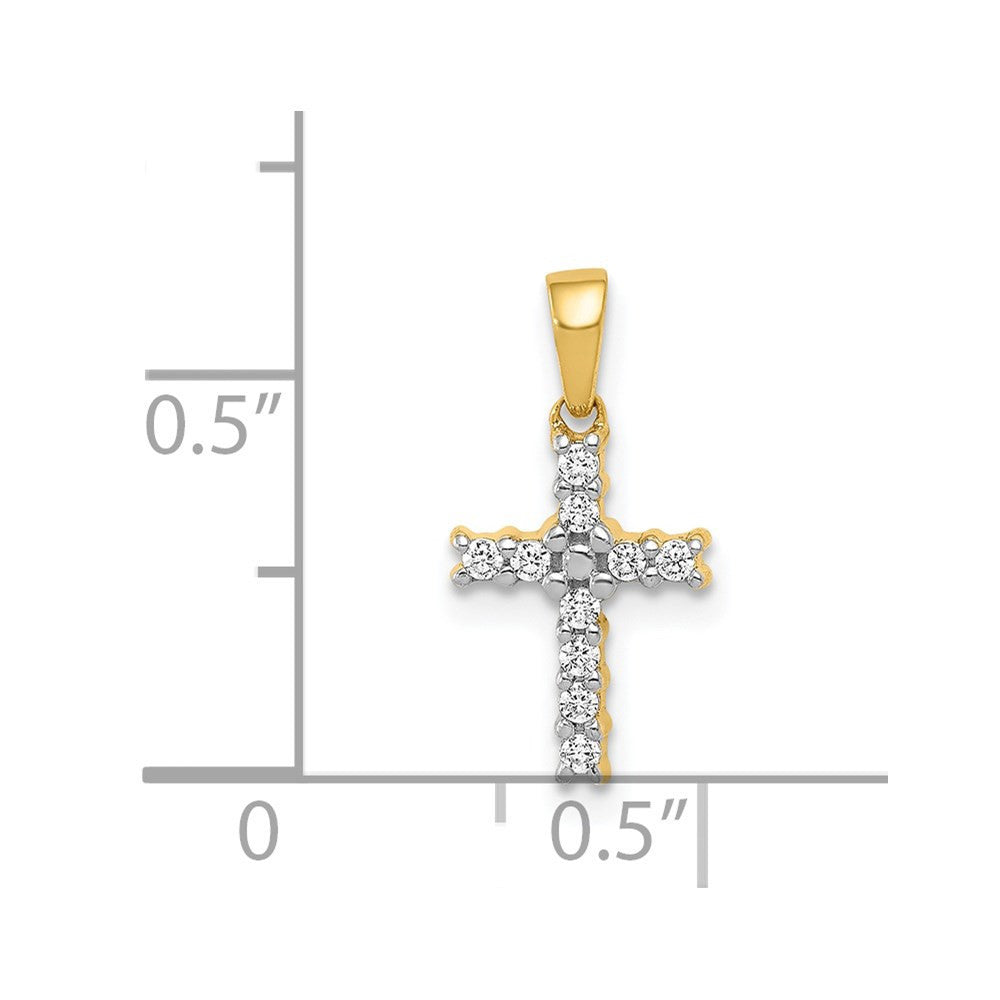 14k Yellow Gold and Rhodium 1/10ct. Diamond Latin Cross Pendant