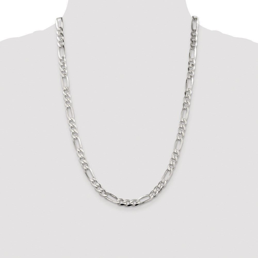 Sterling Silver Rhodium-plated 6.75mm Pav� Flat Figaro Chain Necklace 24"