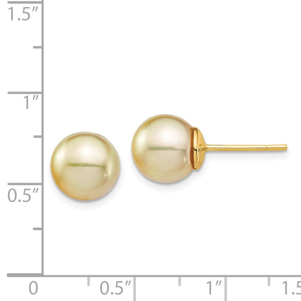14k Yellow Gold 9-10mm Golden South Sea Saltwater Cultured Pearl Stud Earrings