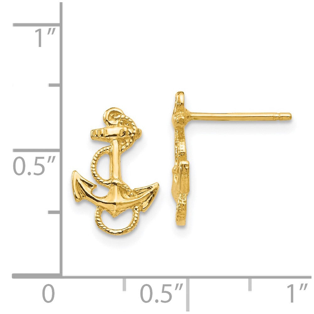 14k Yellow Gold Anchor with Rope Trim Stud Earrings