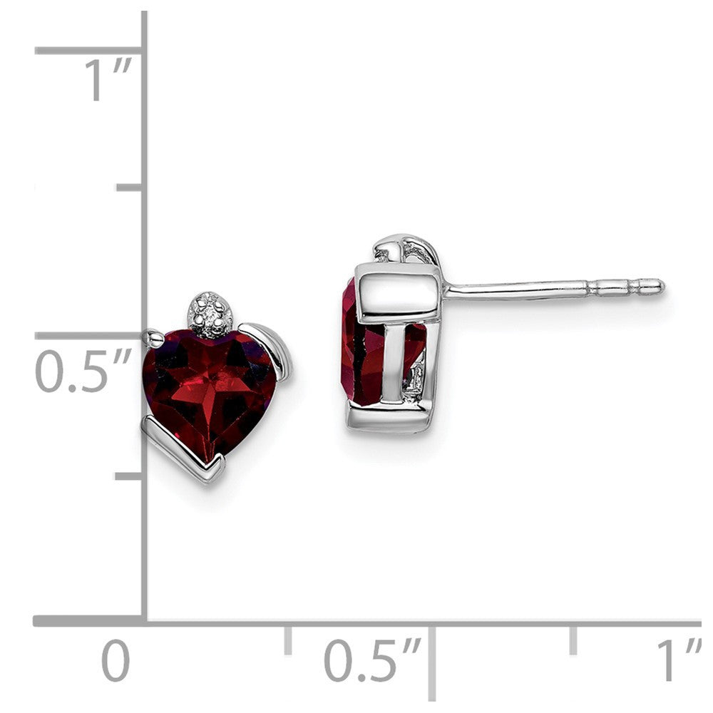 14k White Gold Garnet and Diamond Heart Stud Earrings