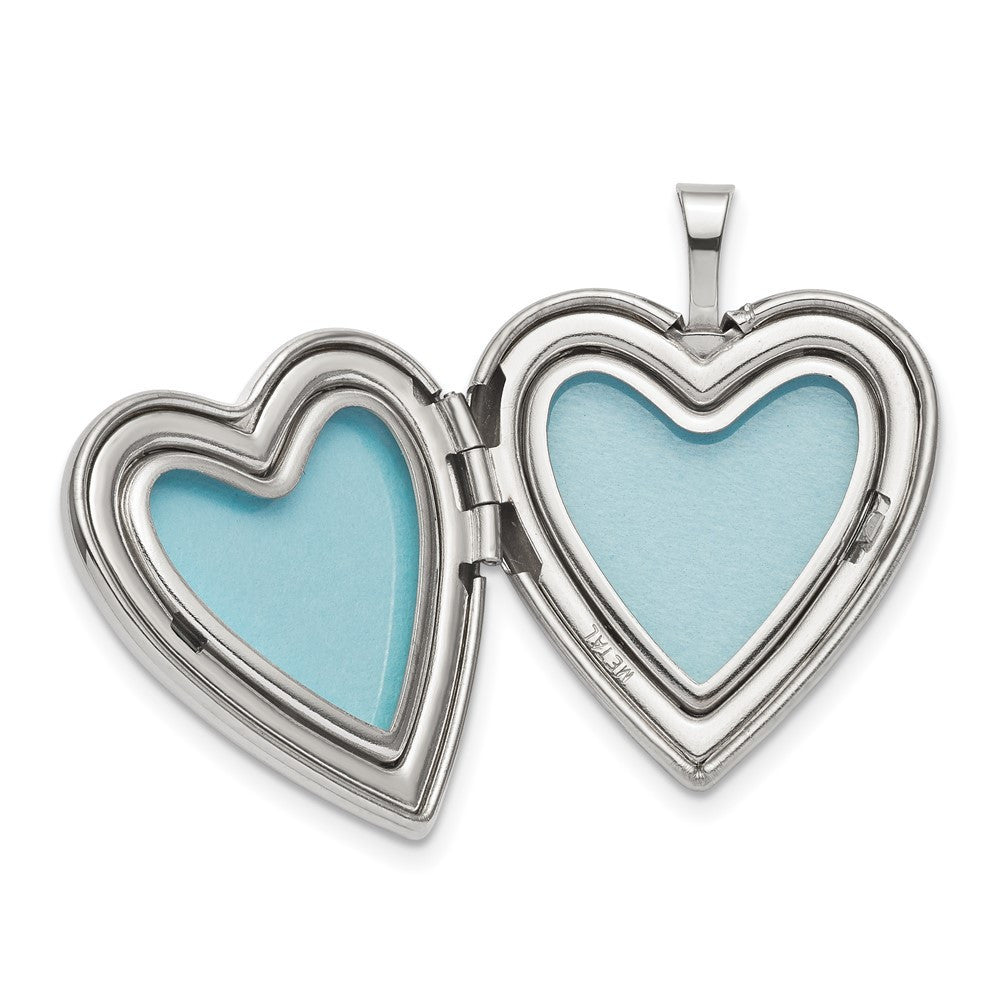 Sterling Silver Rhod-pltd 20mm Pink Resin Rose Cameo Heart Locket Pendant