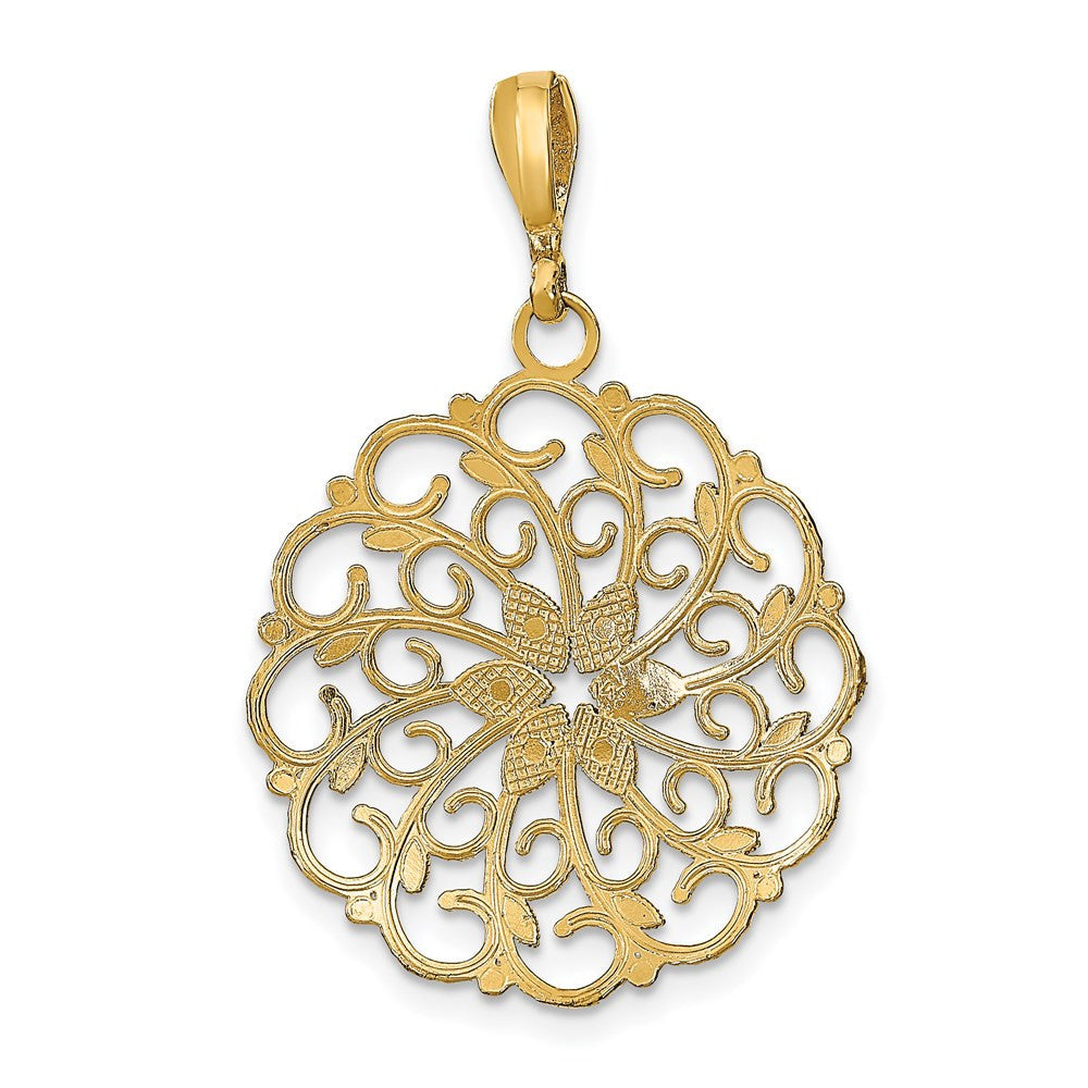 14k Yellow Gold Rhodium Diamond-Cut Scalloped Wave Charm Pendant