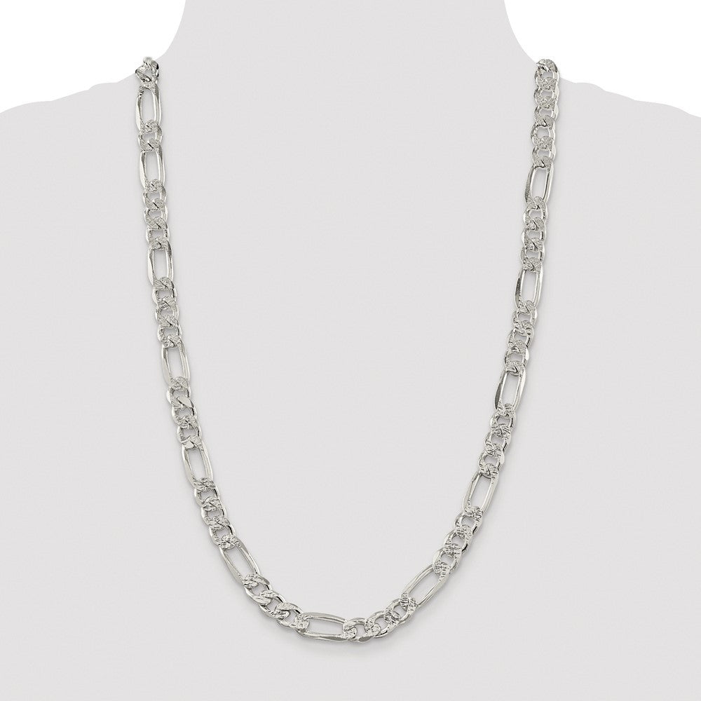 Sterling Silver Rhodium-plated 9.5mm Pav� Flat Figaro Chain Necklace 26"