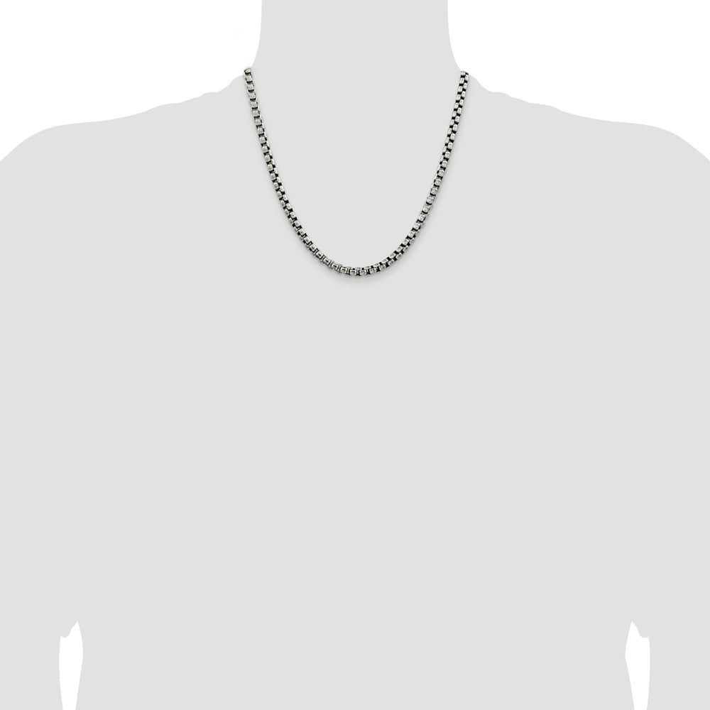 Sterling Silver Antiqued 5.2mm Round Box Chain Necklace 20"