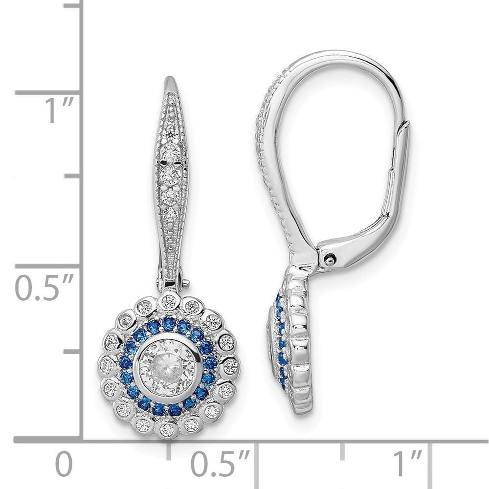 Sterling Silver Rhodium-plated Polished Blue & White CZ Dangle Earrings
